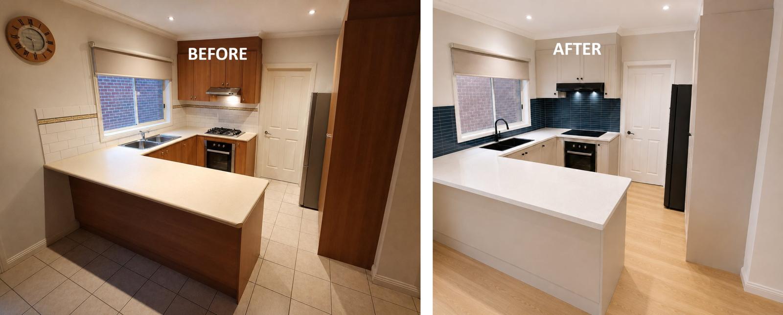 Before and after kitchen renovation in Kingsbury, Melbourne